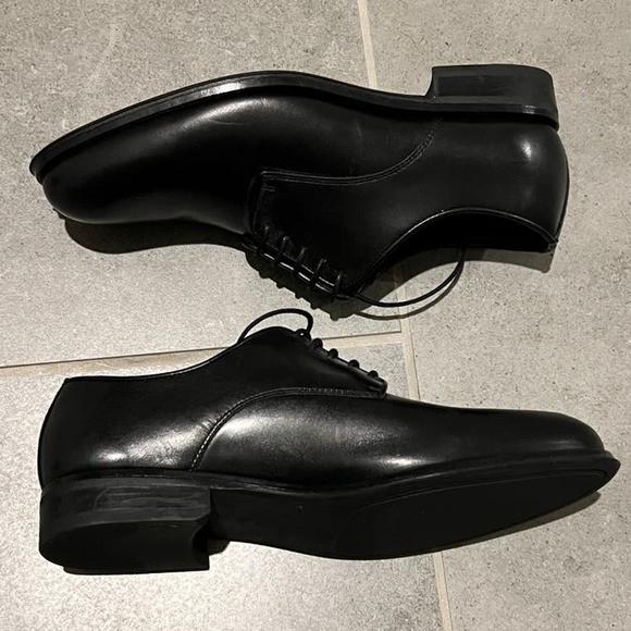 Massimo Dutti Cowhide Leather Derby Shoes Black Men\'s Size 41 Lace Up Almond Toe